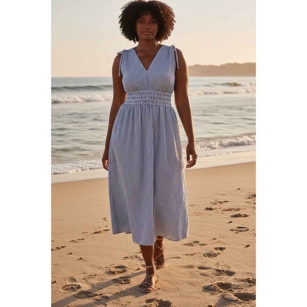 Old Navy Fit & Flare Sleeveless Striped Tie-Shoulder Smocked Maxi Dress Plus 3X
